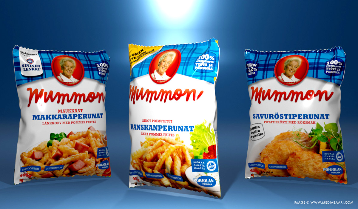 Mummon tuotepakkaukset | 3D kuva Mediabaari
